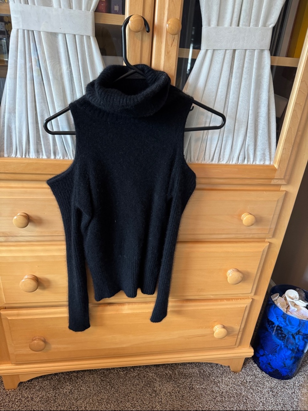 XOXO Black Sleeveless Cold-Shoulder Turtleneck angora sweater